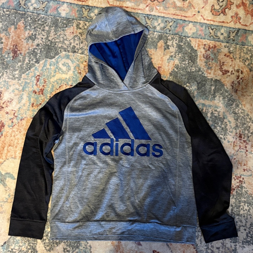 Adidas Gray Hoodie with Blue and Black Details